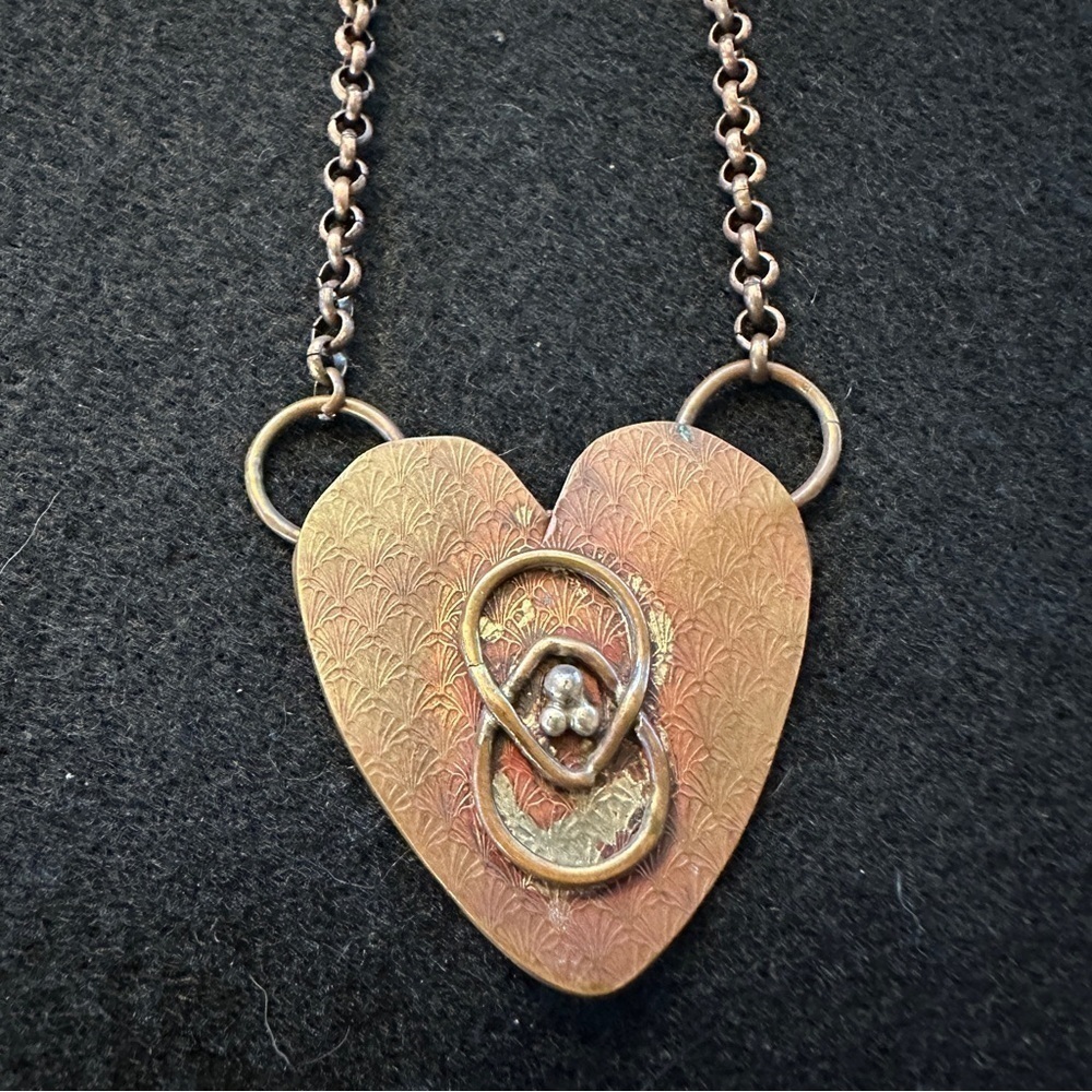 Handmade copper heart necklace with lobster clasp